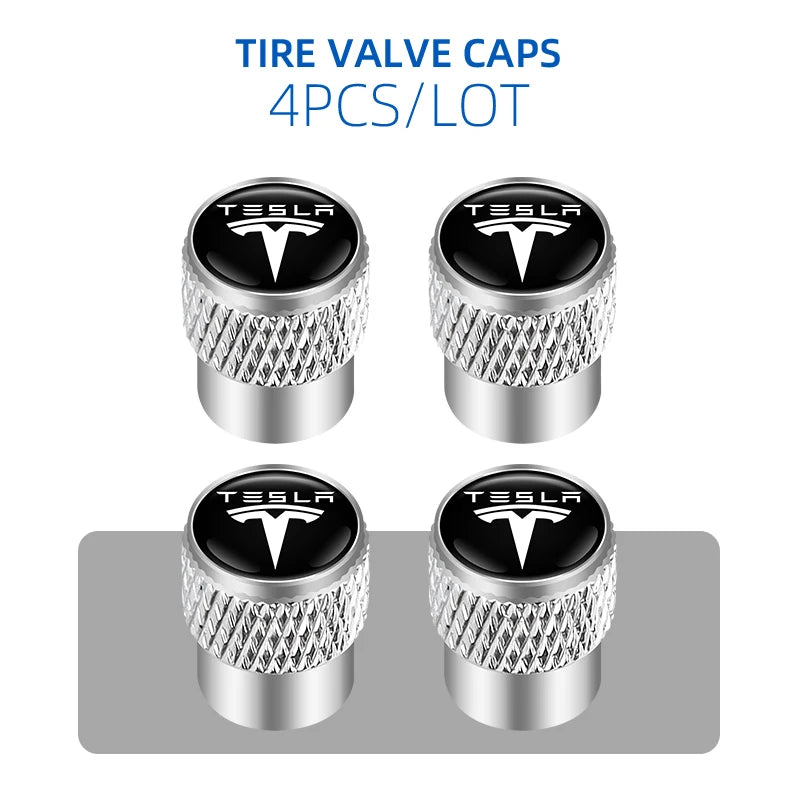 4Pcs Aluminum Tire Valve Caps | Tesla Model 3 Y X Roadster Car Accessories detail view