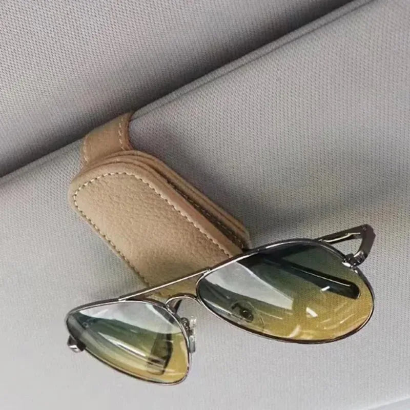 Artificial Leather Sun Visor Sunglasses Holder Clip additional angle
