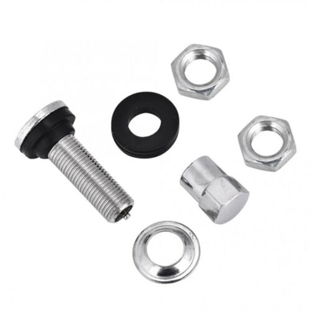 2 Pcs Silver Metal Car Tire Valve Short Stems | Tubeless Vacuum Replacement additional angle