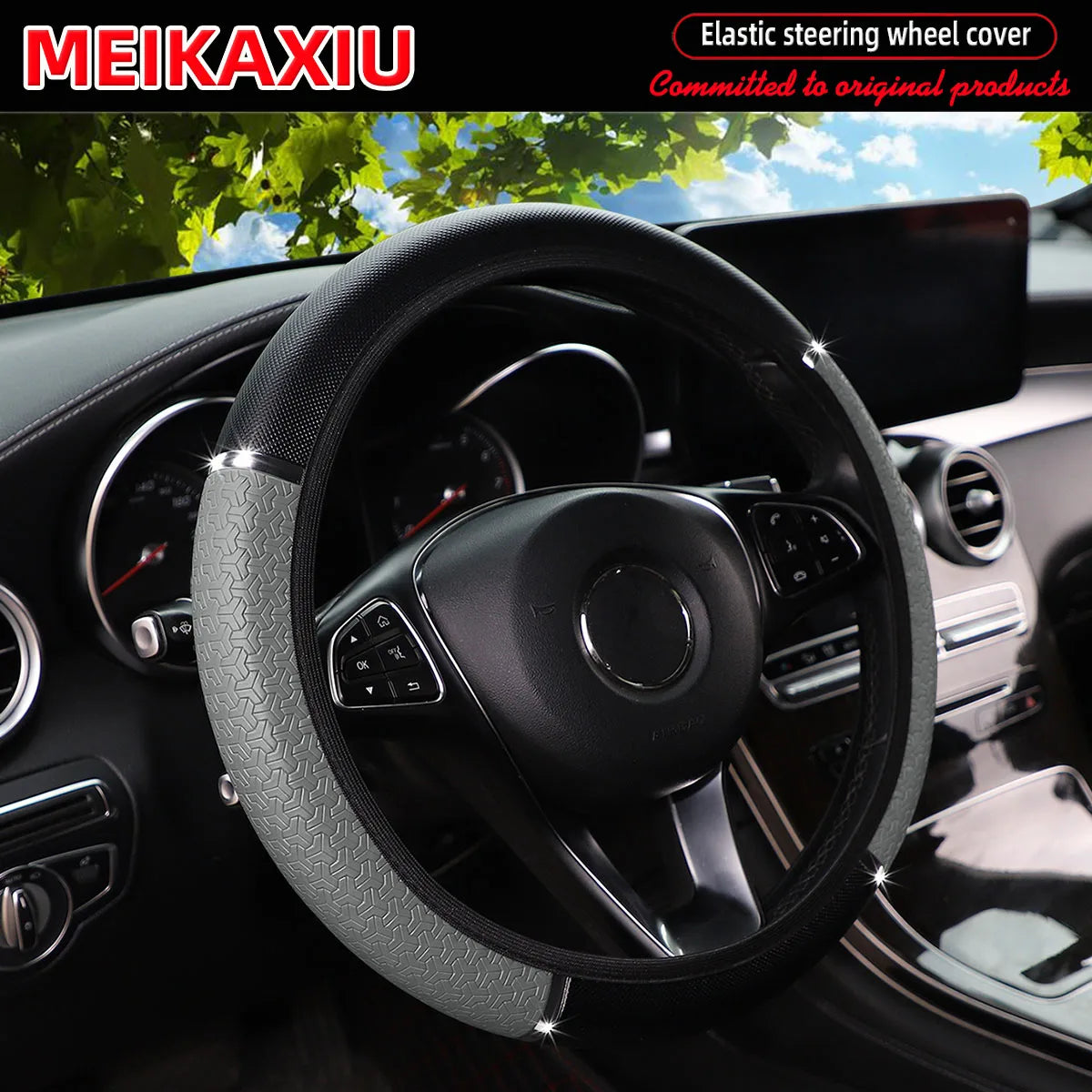 PU Leather Snowflake Steering Wheel Cover with Metal Strip 14.5-15 Inch Car Interio additional angle