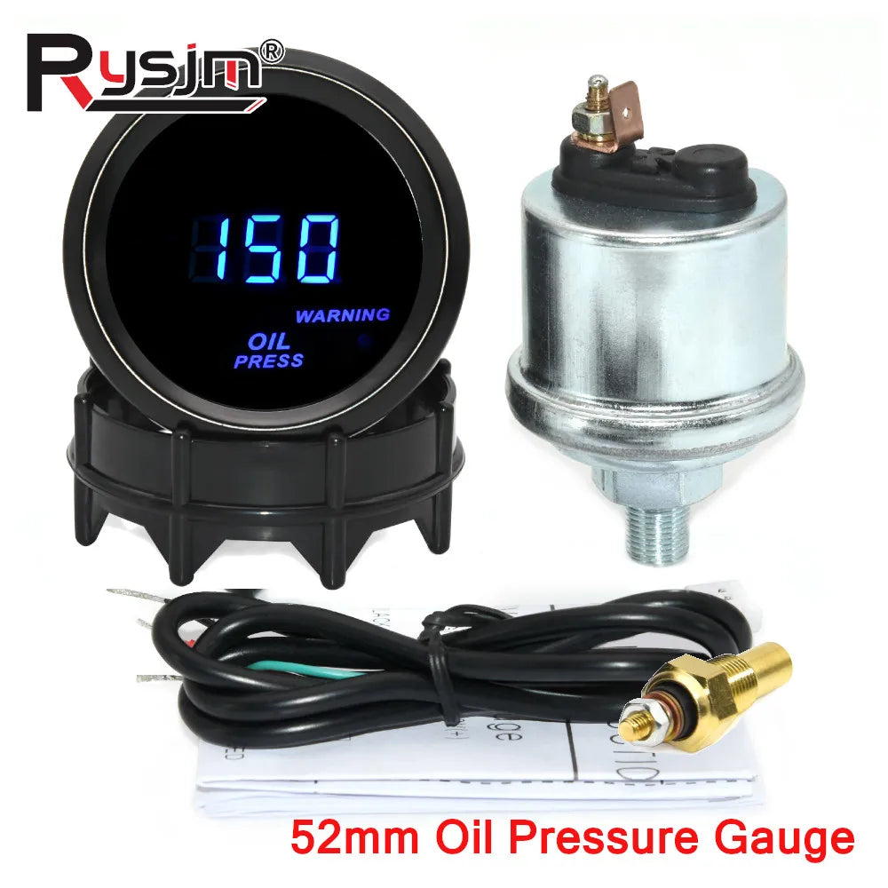 52mm Car Digital Water Temp Oil Temp Turbo Boost Gauge PSI BAR Oil Pressure Gauge Voltmeter Tachometer RPM Meter Holder Optional