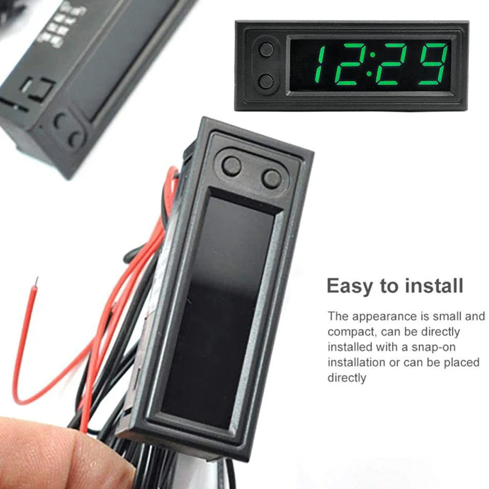 3 in 1 Car Temperature Clock Voltmeter | Luminous Digital Gauge for 12V Vehicles