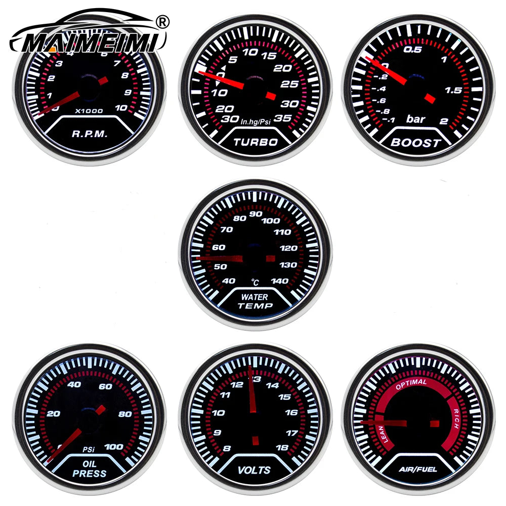 52mm Analog Gauge Set | White LED Car Gauges with Holder