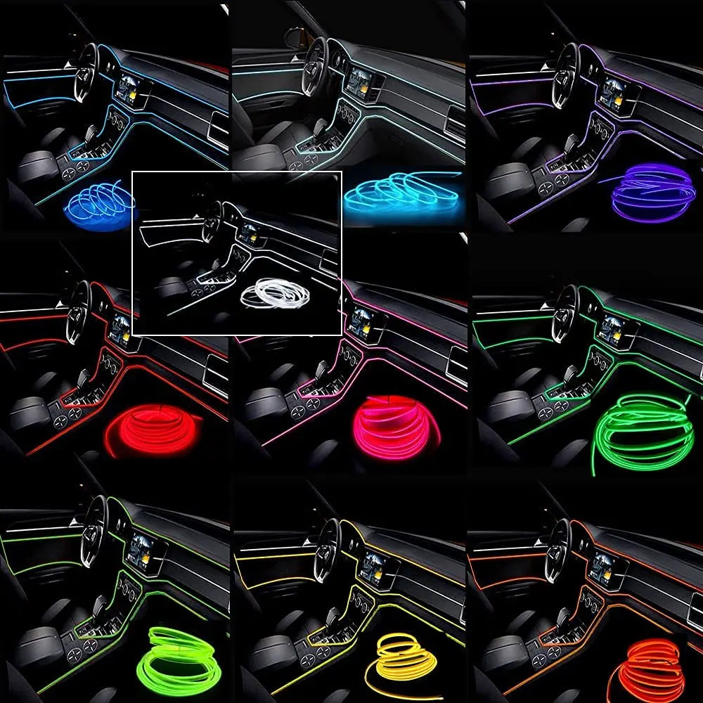 5M Car Interior Led Strip Light Neon EL Wiring Decorative Lamp For Auto DIY Flexible alternate view