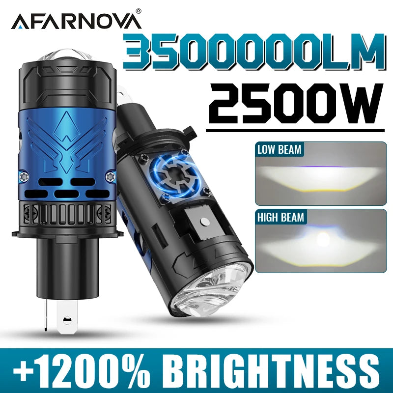 Projector H4 Lens LED Headlight Projector Lens Canbus Strong Light 3500000LM 2500W Turbo Fan Cooling