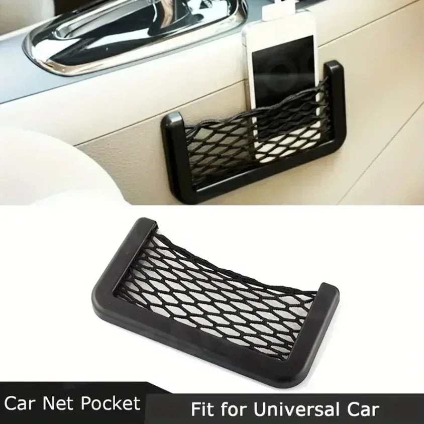 Car Storage Bag Mesh Bag Car Universal Organizer Mesh Storage Bag Auto Paste Net Stora close-up view