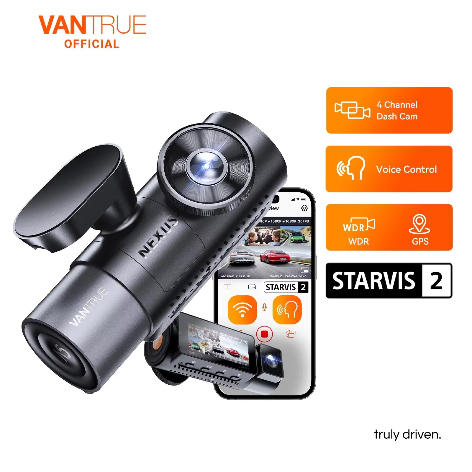 Vantrue N5 4 Channel Dash Cam | 360° WiFi GPS STARVIS 2 IR Night Vision
