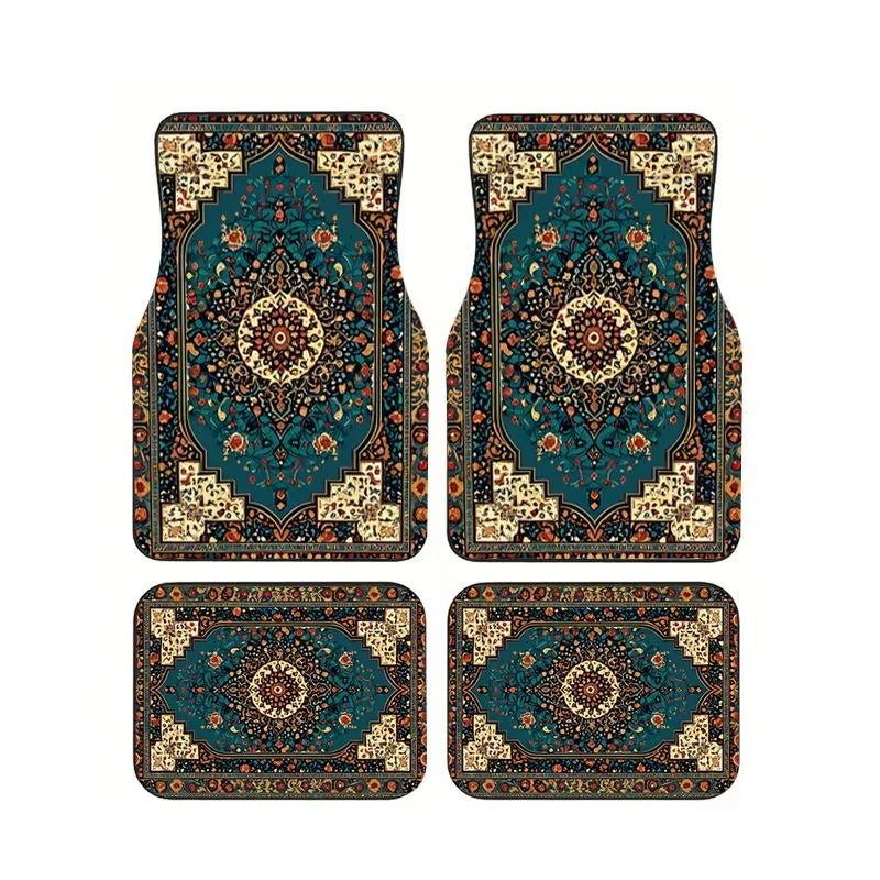 Red Bohemian Paisley Print Car Floor Mats 4Pcs Universal Anti-Slip Auto Carpet Interi alternate view
