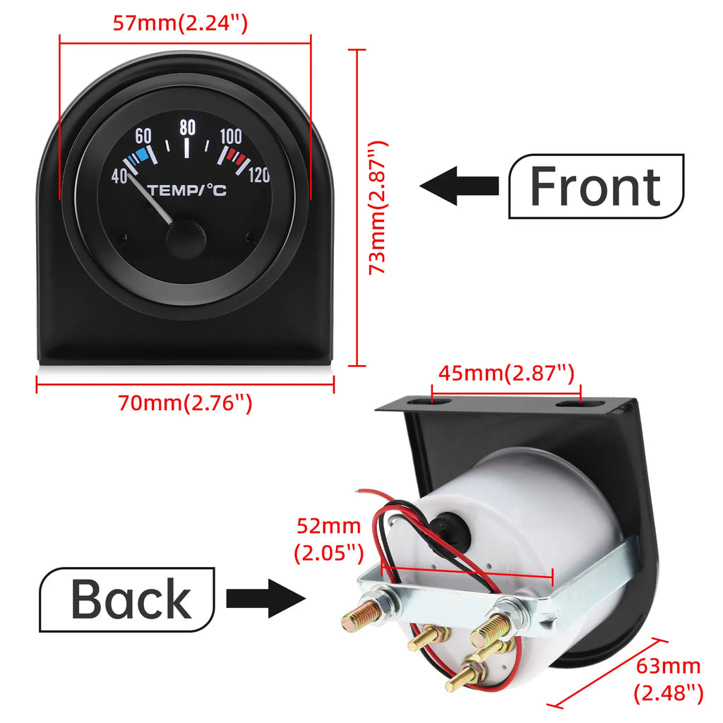 Auto Car 2" 52mm Water Temp Gauge 40~120 Celsius Temperature Meter Sensor 1/8NPT Gasoline Car 12V Auto Instrument Black Shell