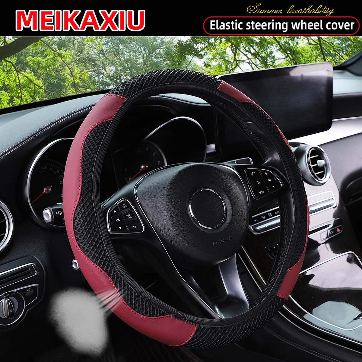 Women's PU Leather Breathable Steering Wheel Cover Car Accessory Suitable for 14.5-15 In detail view