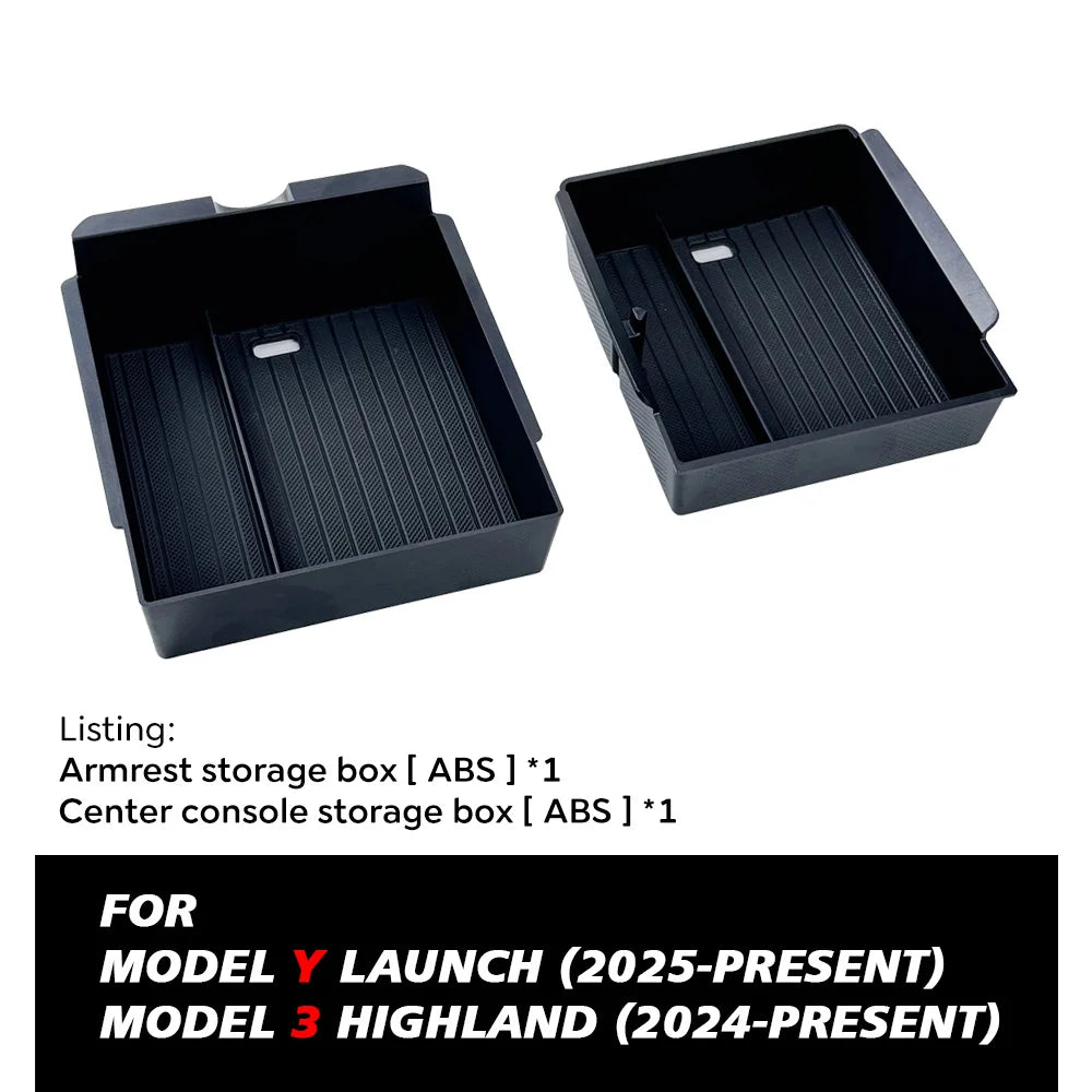 TESY for Tesla Model YL Y Juniper Launch Model 3 Highland Console Armrest Storage Box Organizer Flocking ABS with Silicone Pad
