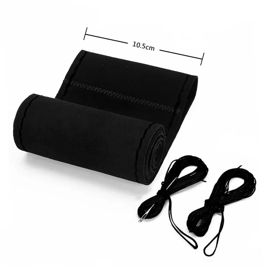 Steering Wheel Cover 38cm Braided Suede Leather Anti Slip