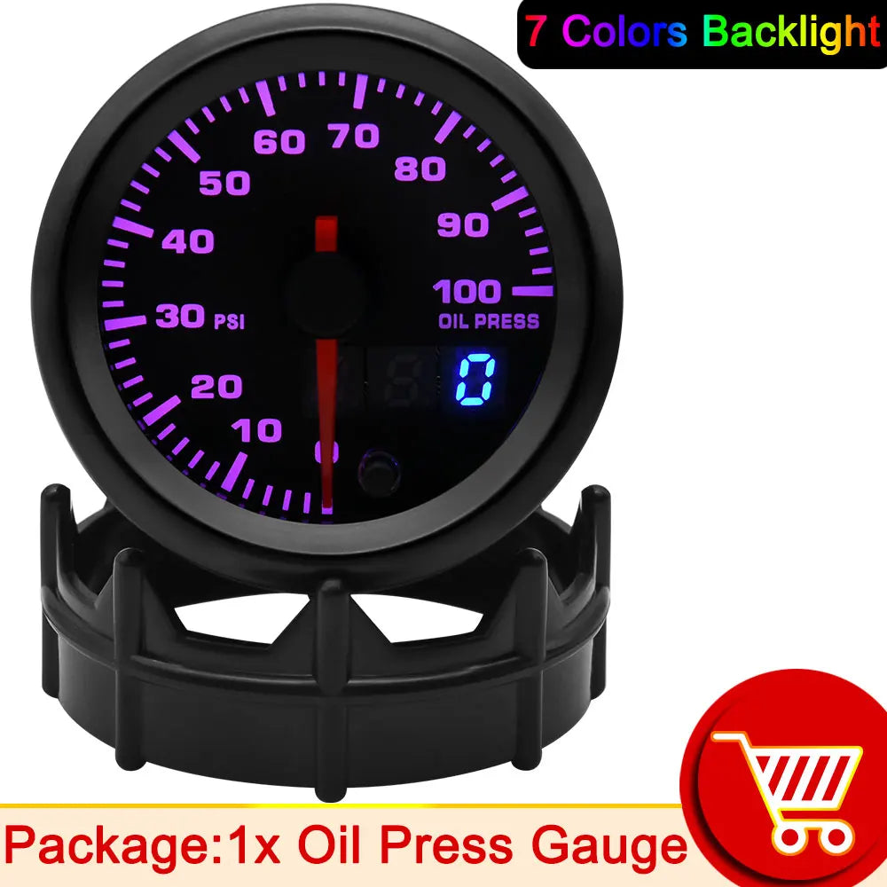 52mm 7 Color LED Car Gauge Set | Dual Display Boost Water Temp Oil Pressure Voltmeter EG detail view