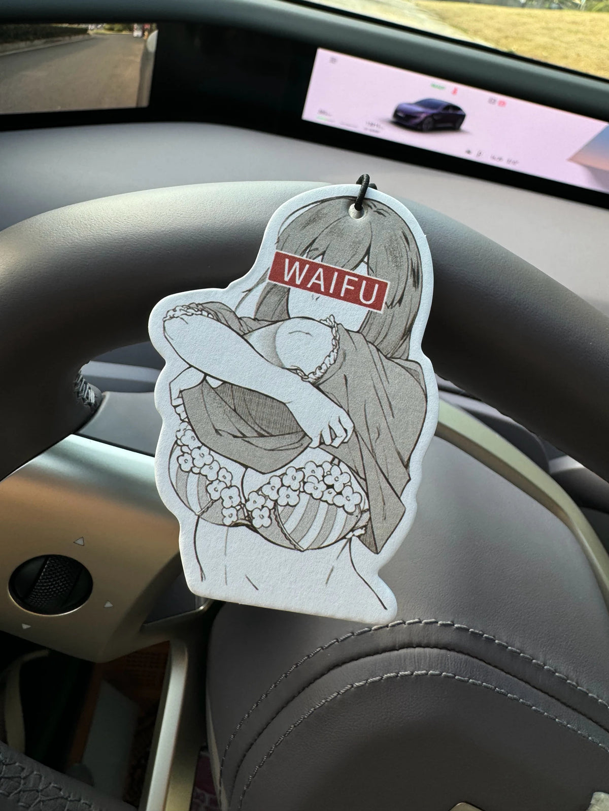 Anime Design Waifu Hilton (Hotel Scent) Car Air Freshener | Rearview Mirror Hanger & D close-up view