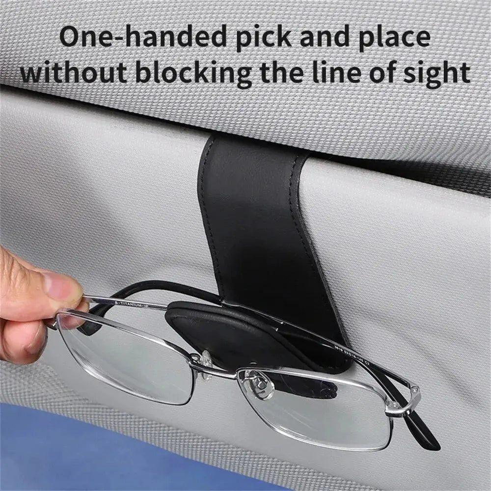 Universal Car Auto Sun Visor Eyeglass Hanger Clip Leather Glasses Holder Magnetic Mult close-up view