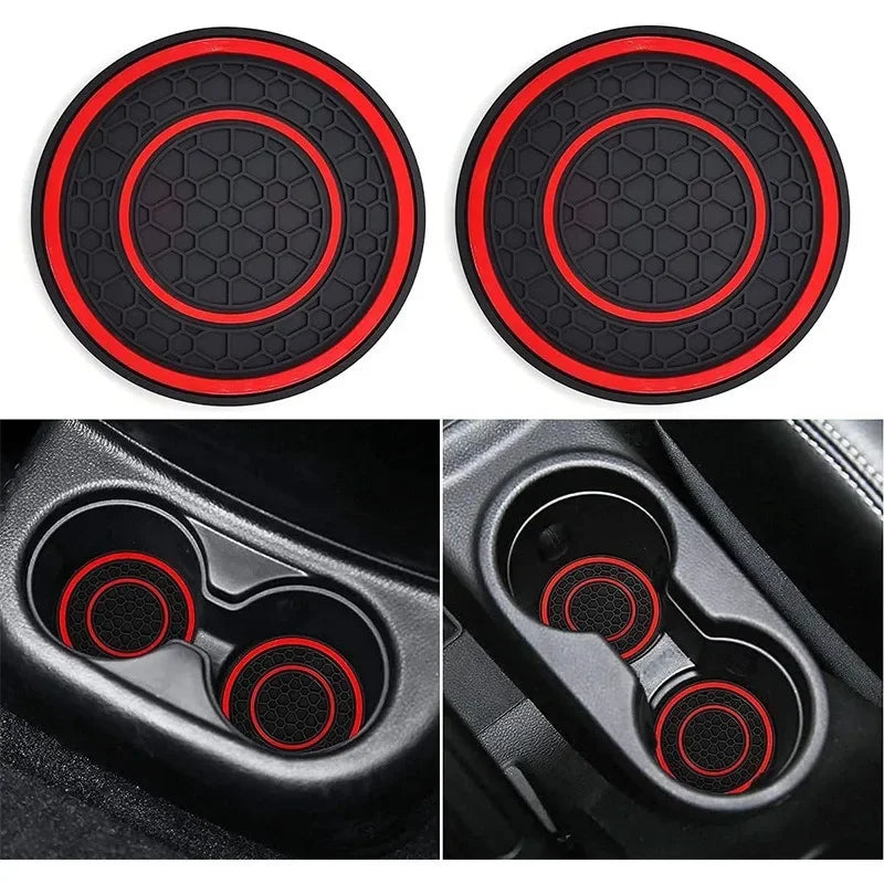 2Pcs 7cm/2.75inch Car Center Console Anti Slip Pad Easy Clean Dustproof Coaster Pvc Double Circle Ho