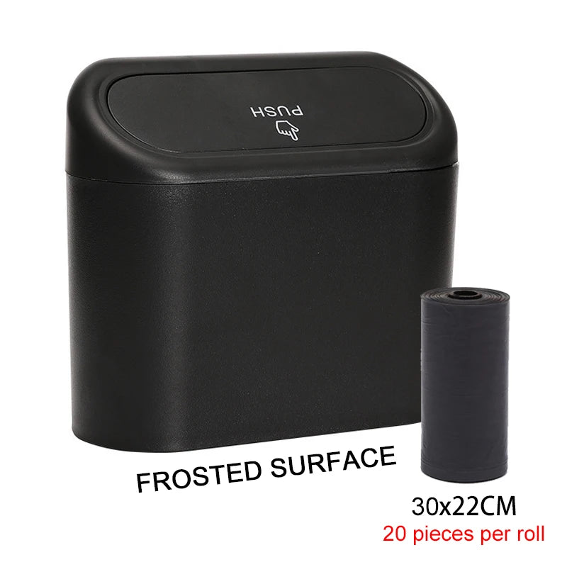 Black Square ABS Hanging Car Trash Can with Lid detail view