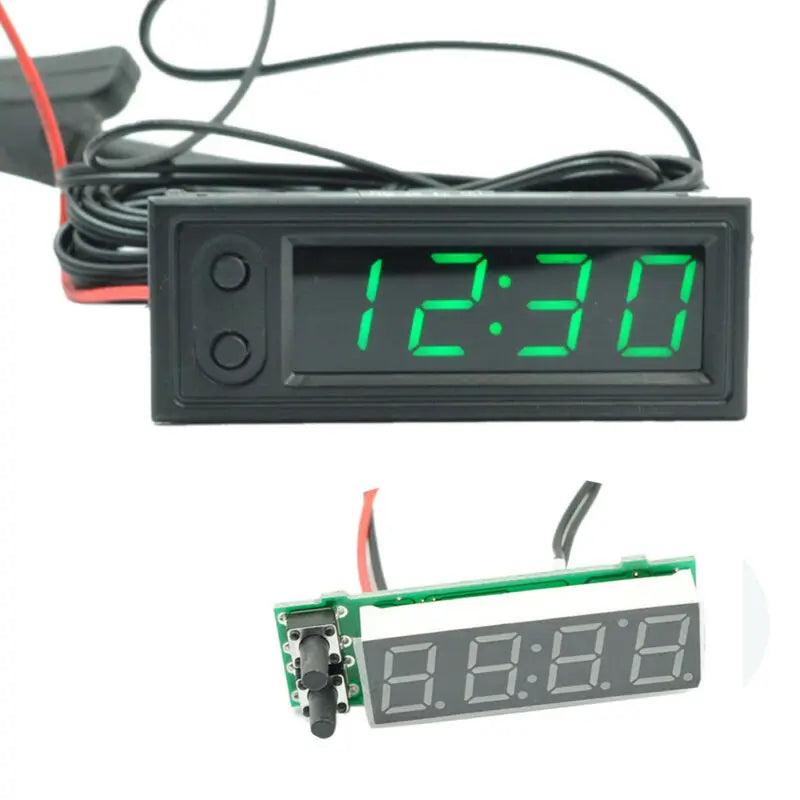 3 in 1 Vehicle Thermometer Voltmeter Clock | LED Digital Display for 12V Cars