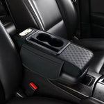 Car Center Console Height Increasing Armrest Cushion Multifunctional PU Leather Armrest Pad with Cup Holder Tissue Box Universal