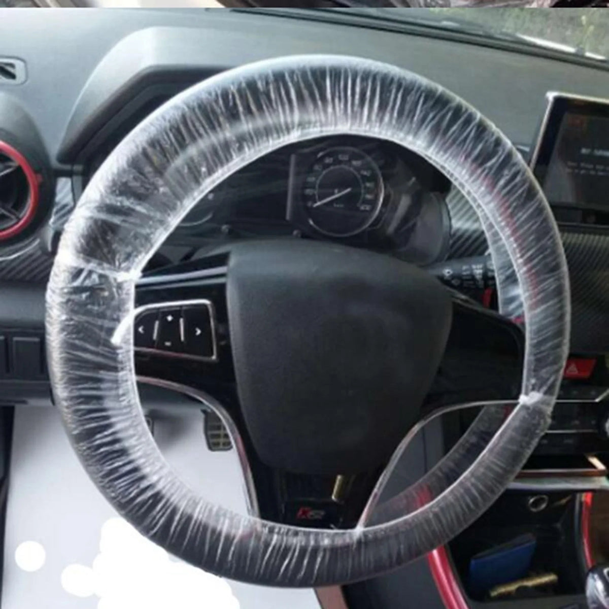 100 Pcs Universal Disposable Transparent Steering Wheel Cover lifestyle view