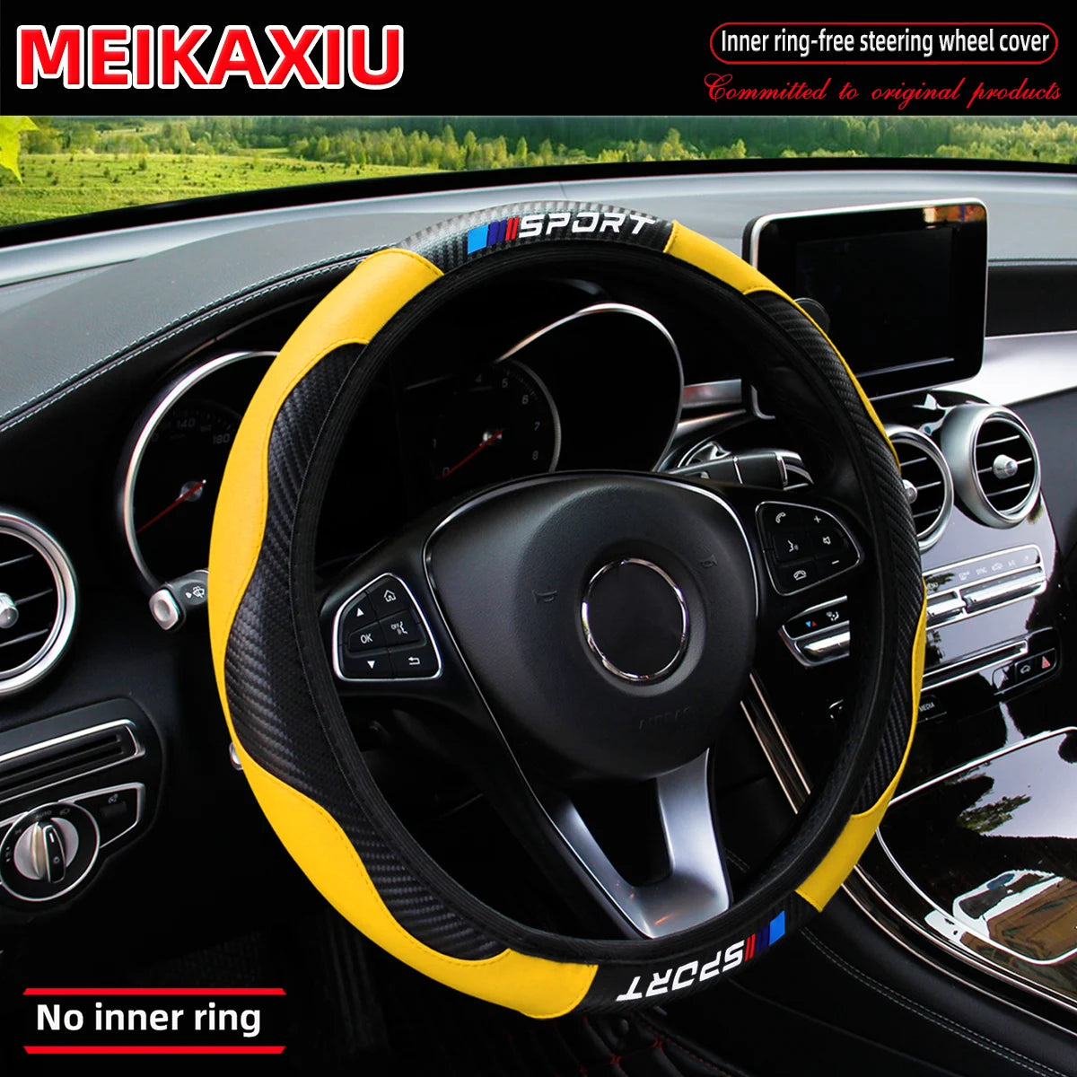 Carbon Fiber Leather Steering Wheel Cover 14.5-15 Inch lifestyle view