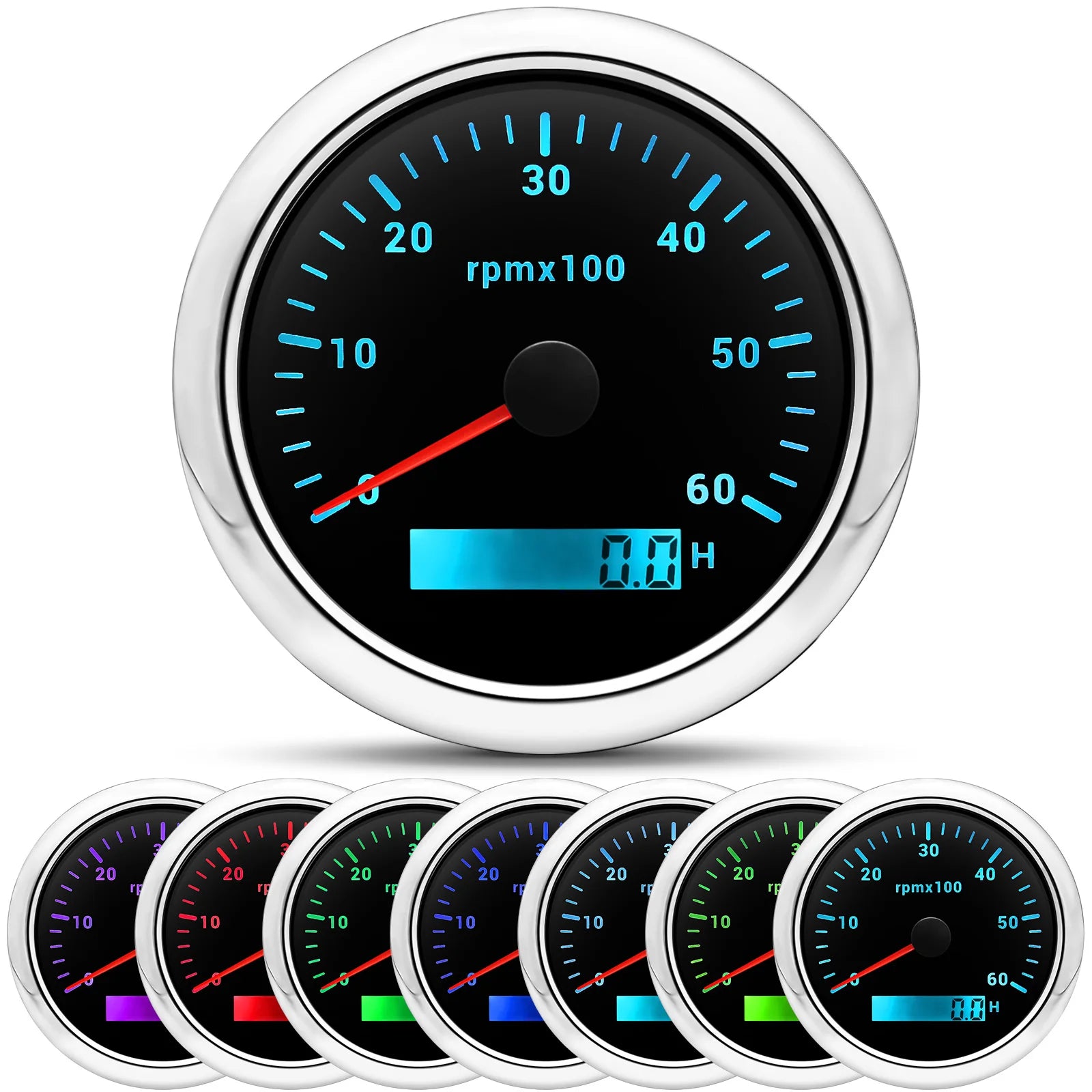 85MM Digital Tachometer 3000-8000 RPM | 7-Color Backlight LCD for Boat Car Marine RV detail view