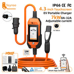 feyree 4.3 Inch Touch Screen Portable EV Charger | 7kW 32A Smart WiFi for Tesla close-up view