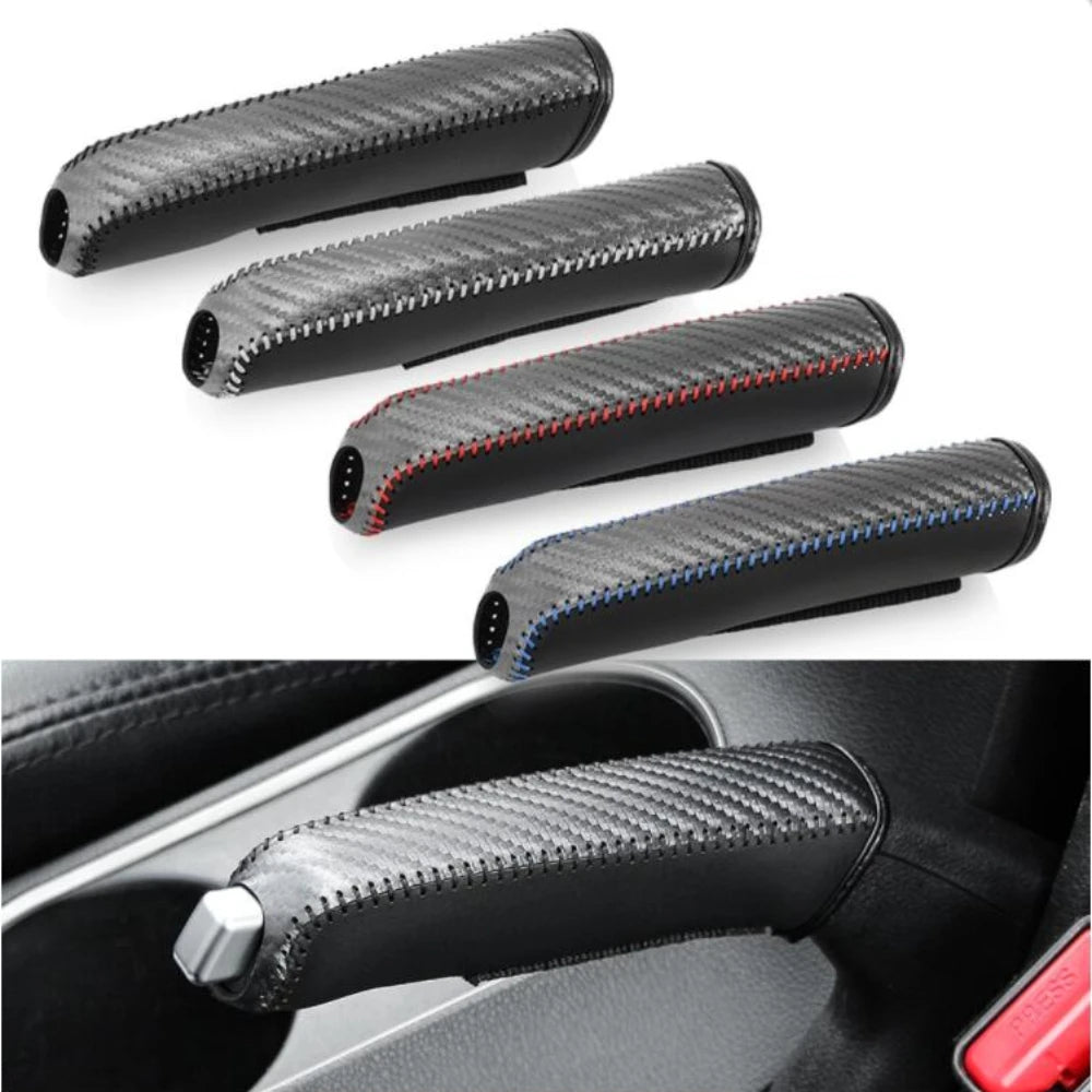Carbon Fiber Car Leather Handbrake Cover Protective Sleeve Hand Brake Protection Car Interior Access
