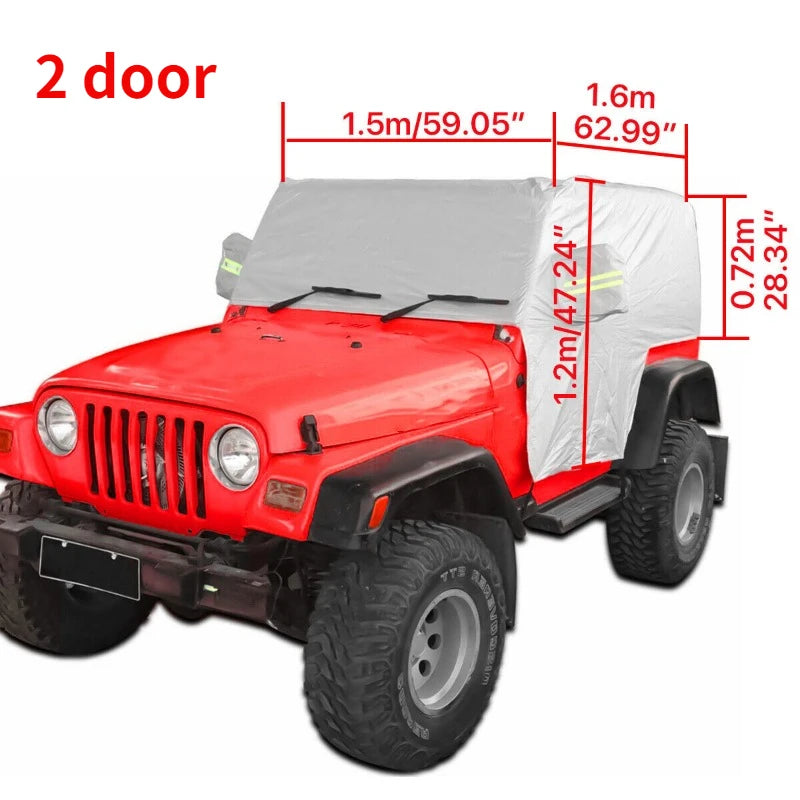 Silver SunShield Cover for Jeep Wrangler TJ 1997-2006 | Weatherproof Half Car Cover detail view