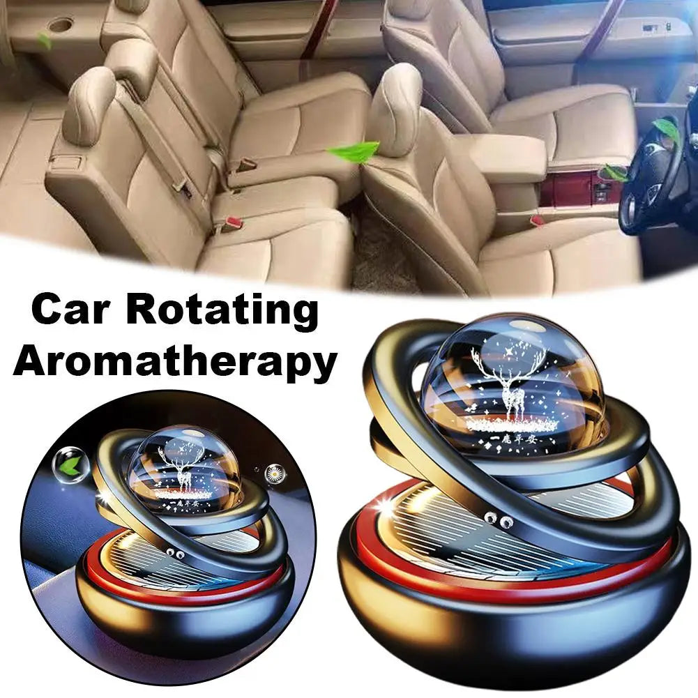 Car Air Freshener Solar Rotating Aromatherapy Star Ball Double Ring Suspended Ornament Diffuser Interior Decoration