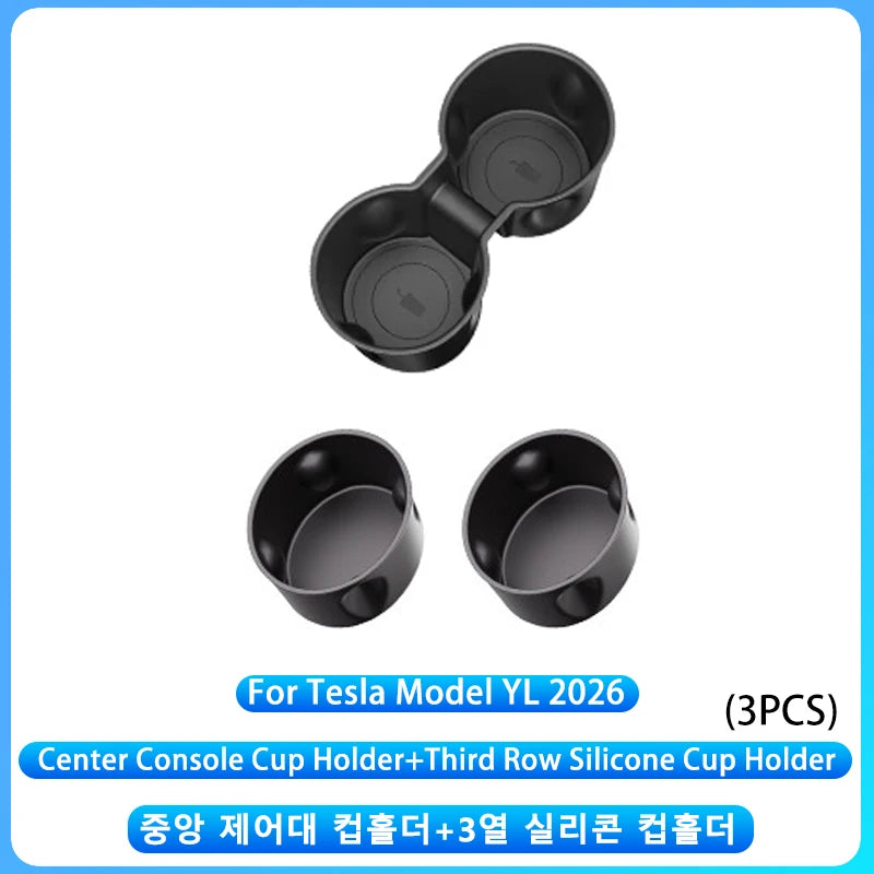 For Tesla Model YL 2026+ Third Row Silicone Cup Holder Insert | Center Console Water Cup detail view