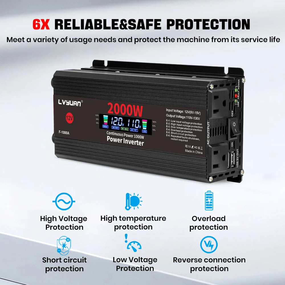 1500W/2000W/2600W DC12V to AC110V Portable Car Power Inverter Charger Converter Adapter US Socket Auto Accessories