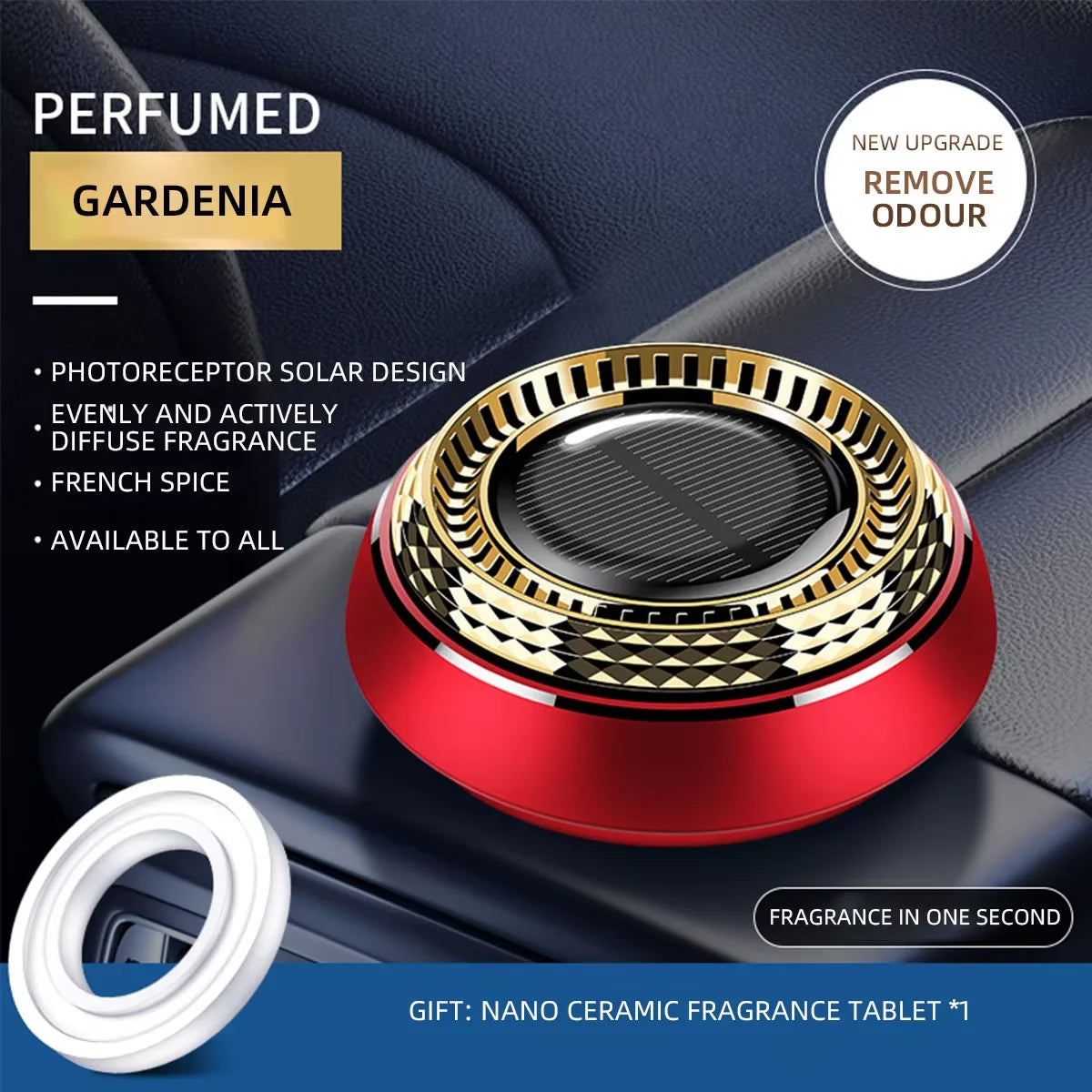1pcs Solar Powered Car Interior Air Freshener Center Console Decoration Rotatable Aromatherapy Cologne Ocean Perfume