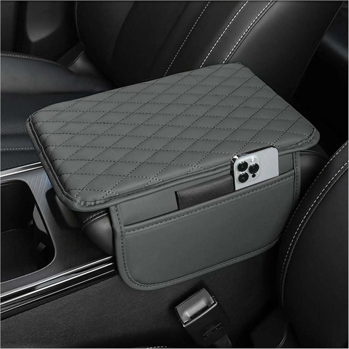 Upgraded Microfiber Leather Car Center Console Armrest Cover Cushion | with 2 Storage Bags | Universal for Most Cars