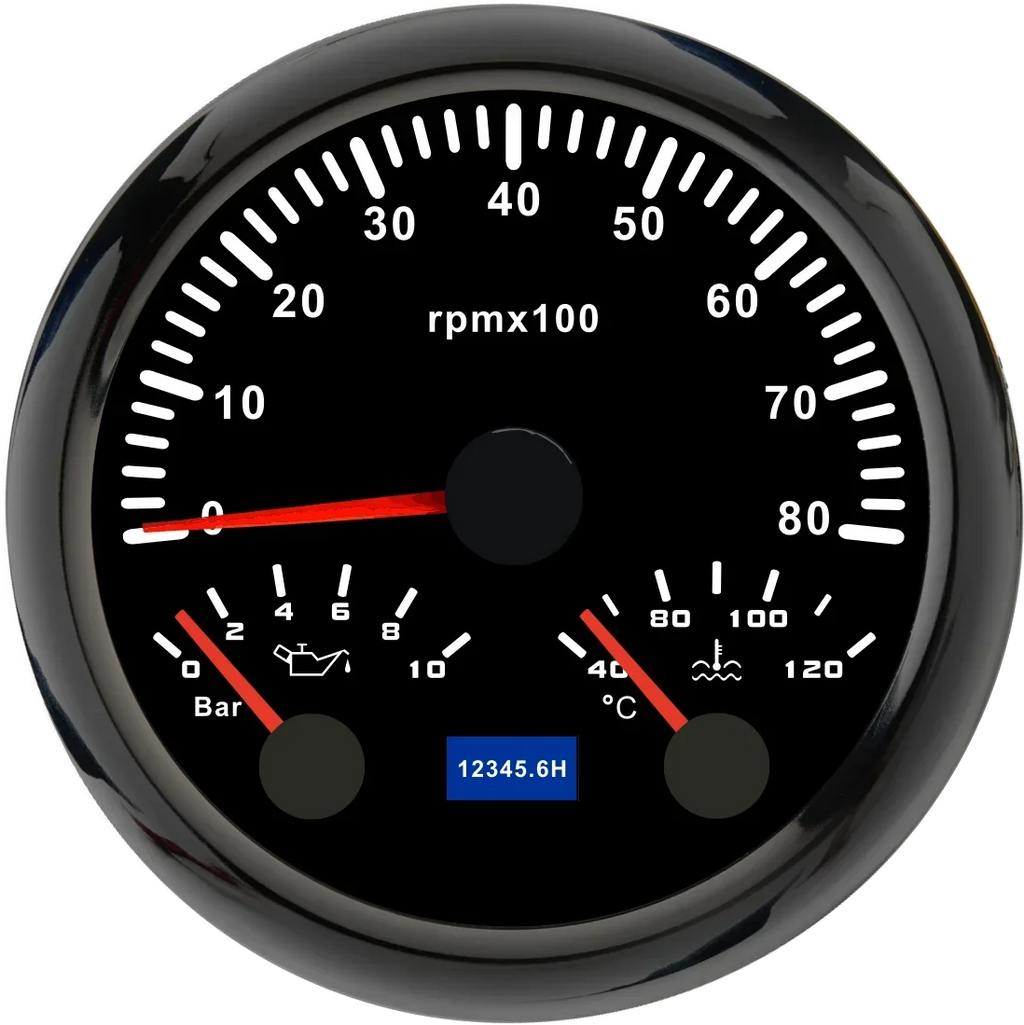 MH 85mm 3-in-1 Gauge Tachometer Water Temp Oil Pressure | 12V Car Boat 8000RPM 7 Colo alternate view