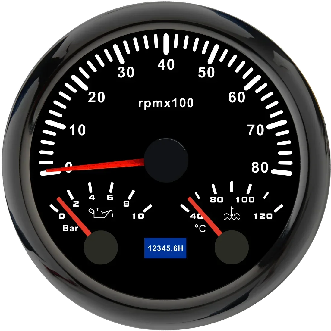 MH 85mm 3-in-1 Gauge Tachometer Water Temp Oil Pressure | 12V Car Boat 8000RPM 7 Colo alternate view