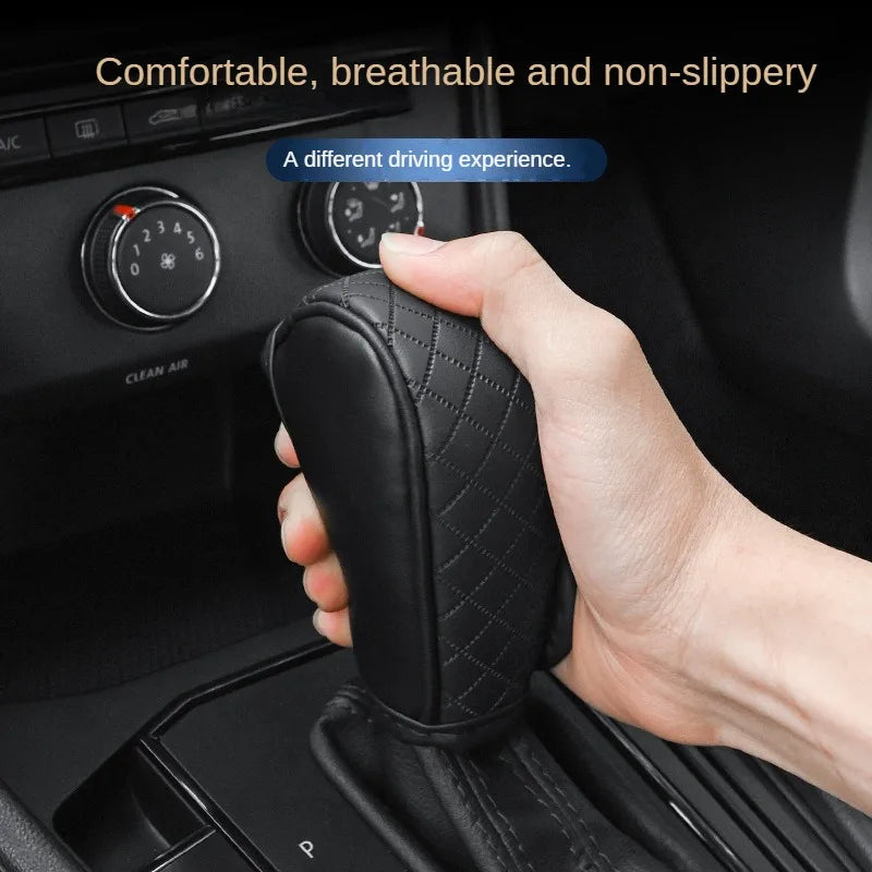 High Quality Car Shift Handle Cover PU Leather Non-slip Wear-resistant Universal Car A close-up view