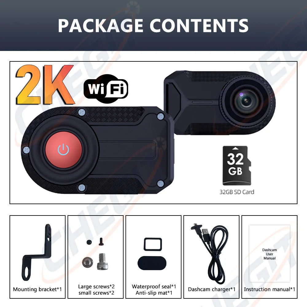 2K HD WiFi Motorcycle DVR | Waterproof IP66 Dash Cam with 170° Wide Angle and Loop Re alternate view