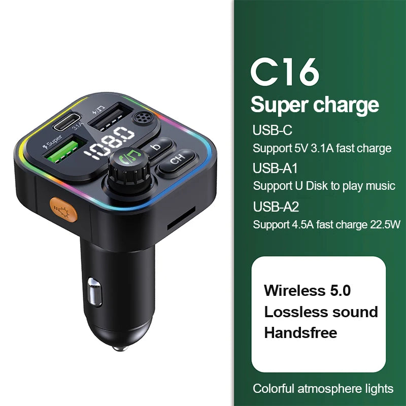 Bluetooth 5.0 FM Transmitter Handsfree Car Radio Modulator MP3 Player With 22.5W USB lifestyle view