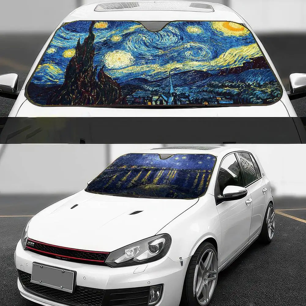 Starry Night Van Gogh Art Windshield Sun Shade | Car SUV Truck Front Window Protect additional angle