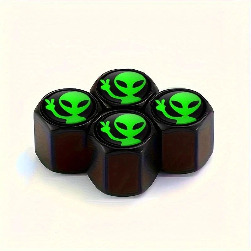 4pcs Alien Car Wheel Tire Valve Cap Stem Air Cover | Metal Tire Valve Caps for Car Tr lifestyle view