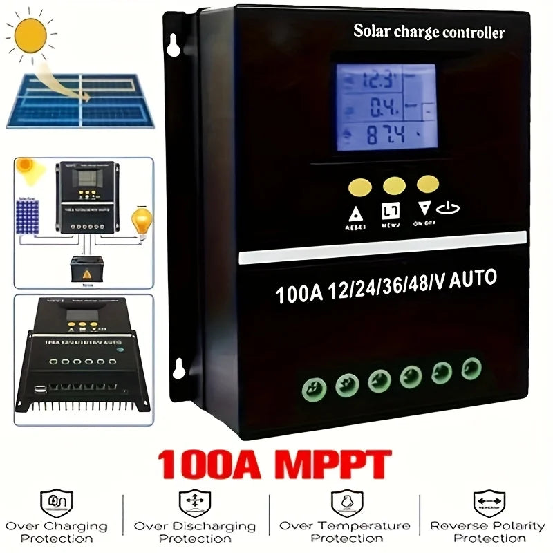 100A MPPT Solar Charge Controller | Intelligent Solar Panel Regulator with LCD Display and Dual USB