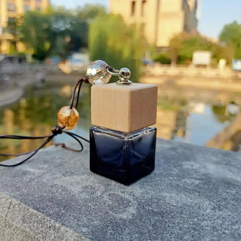 Square Glass Car Perfume Bottle Pendant | Empty Essential Oil Diffuser additional angle