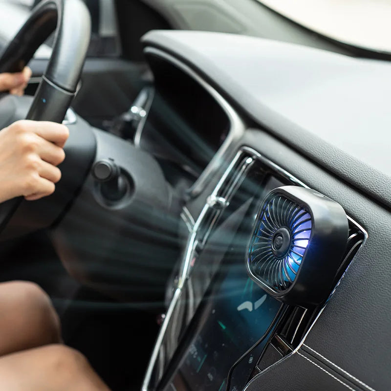 Summer New Mini USB Car Fan, 3 Speed Adjustable, Air Vent Mount with Colorful Light additional angle
