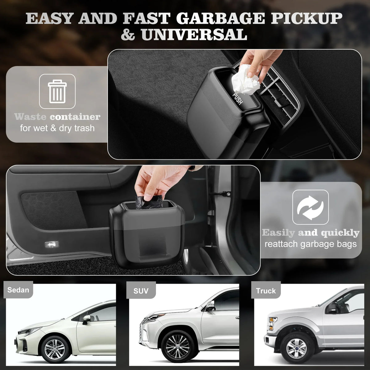 Mini Car Trash Can Hanging Storage Box ABS Side Door Built-in Trash Bag alternate view
