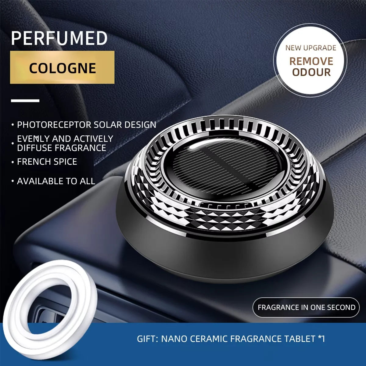 1pcs Solar Powered Car Interior Air Freshener Center Console Decoration Rotatable Aromatherapy Cologne Ocean Perfume