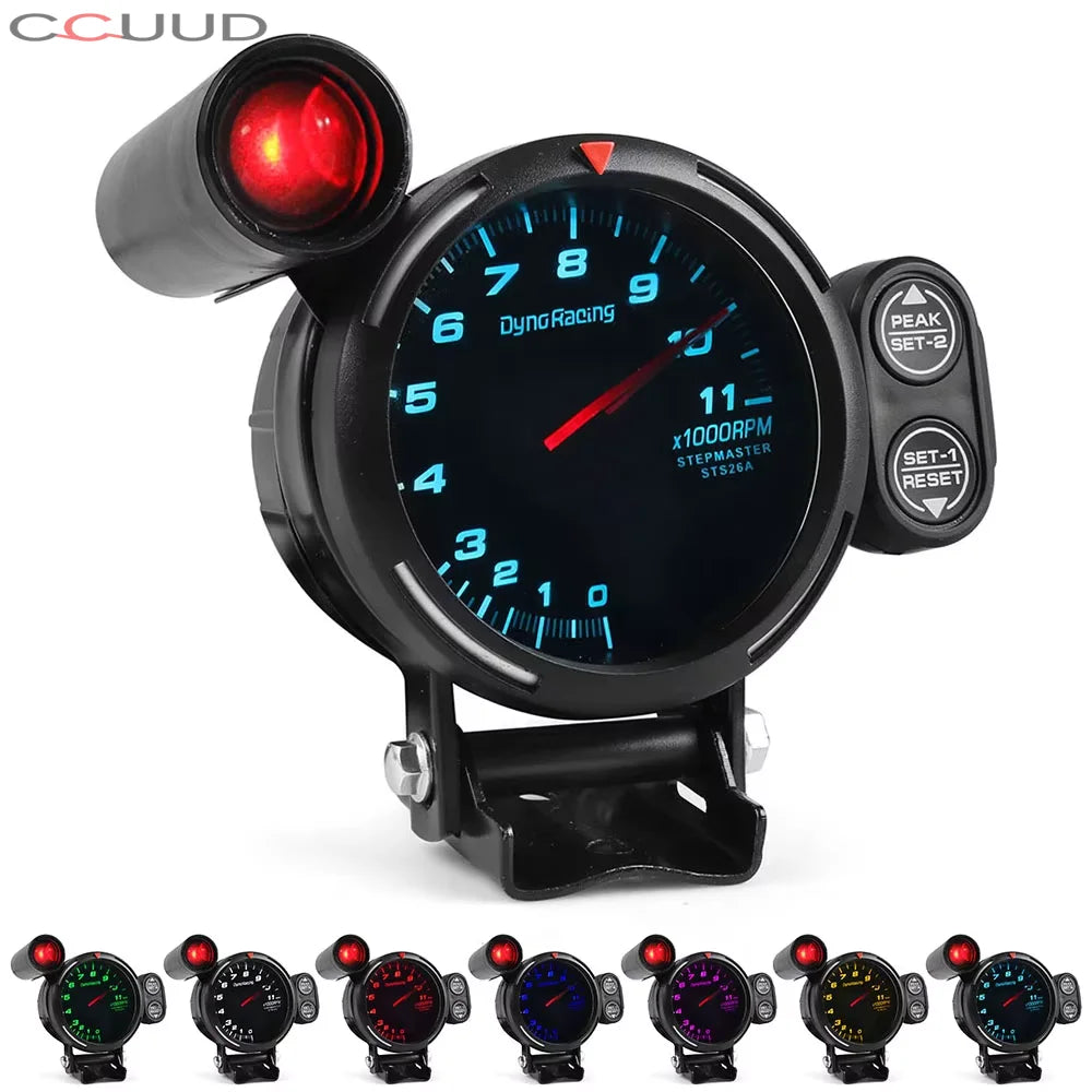 CCUUD 80MM High Speed Stepper Motor Tachometer Gauge | 7 Colors 0-11000 RPM Meter with Shift Light