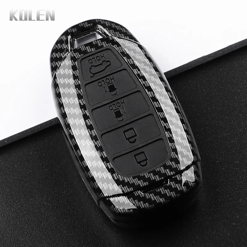 ABS Carbon Fiber Style Car Key Case Cover For Hyundai i30 ix25 Elantra KONA Solaris Azera Grandeur TM Accent Santa Fe Keychain