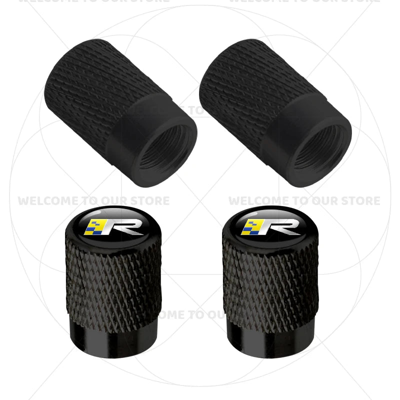 For Volvo R Design Emblem Aluminum Tire Valve Caps | 4-Pack Dust Covers close-up view