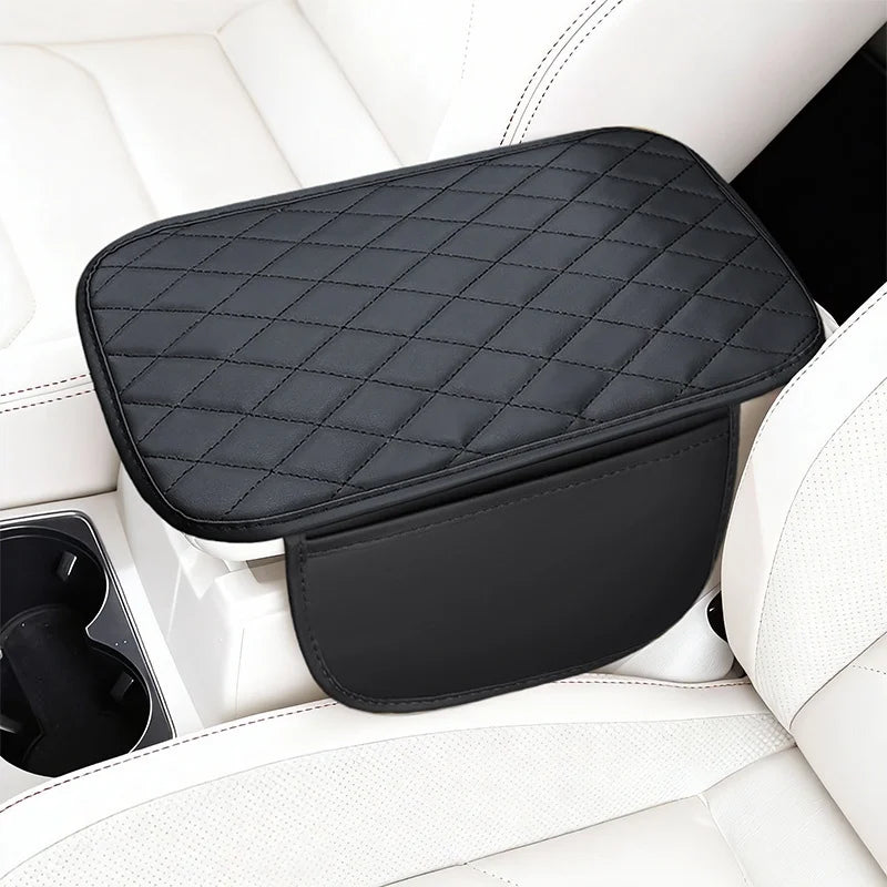 1PC Diamond Pattern PU Leather Car Center Console Armrest Cover, Protector with Dual Storage Pockets, Wear-Resistant